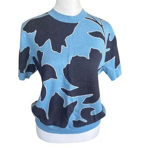 Ann Taylor Blue and Navy Short Sleeve Sweater